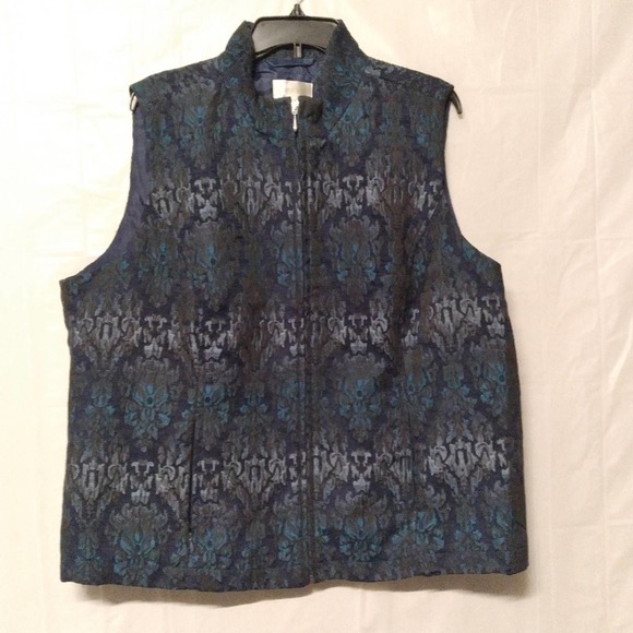 Vintage Erin London  Vest Gray Jacquard Zip Up Pockets  Size 1X - Picture 1 of 11